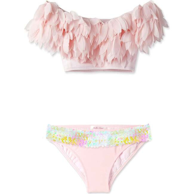 Petal Bikini With Sequin Belt, Pink | Maisonette