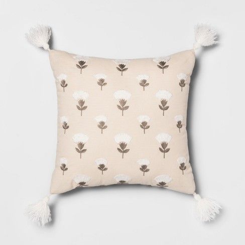 Embroidered Floral Square Throw Pillow Cream/Gray - Opalhouse™ | Target