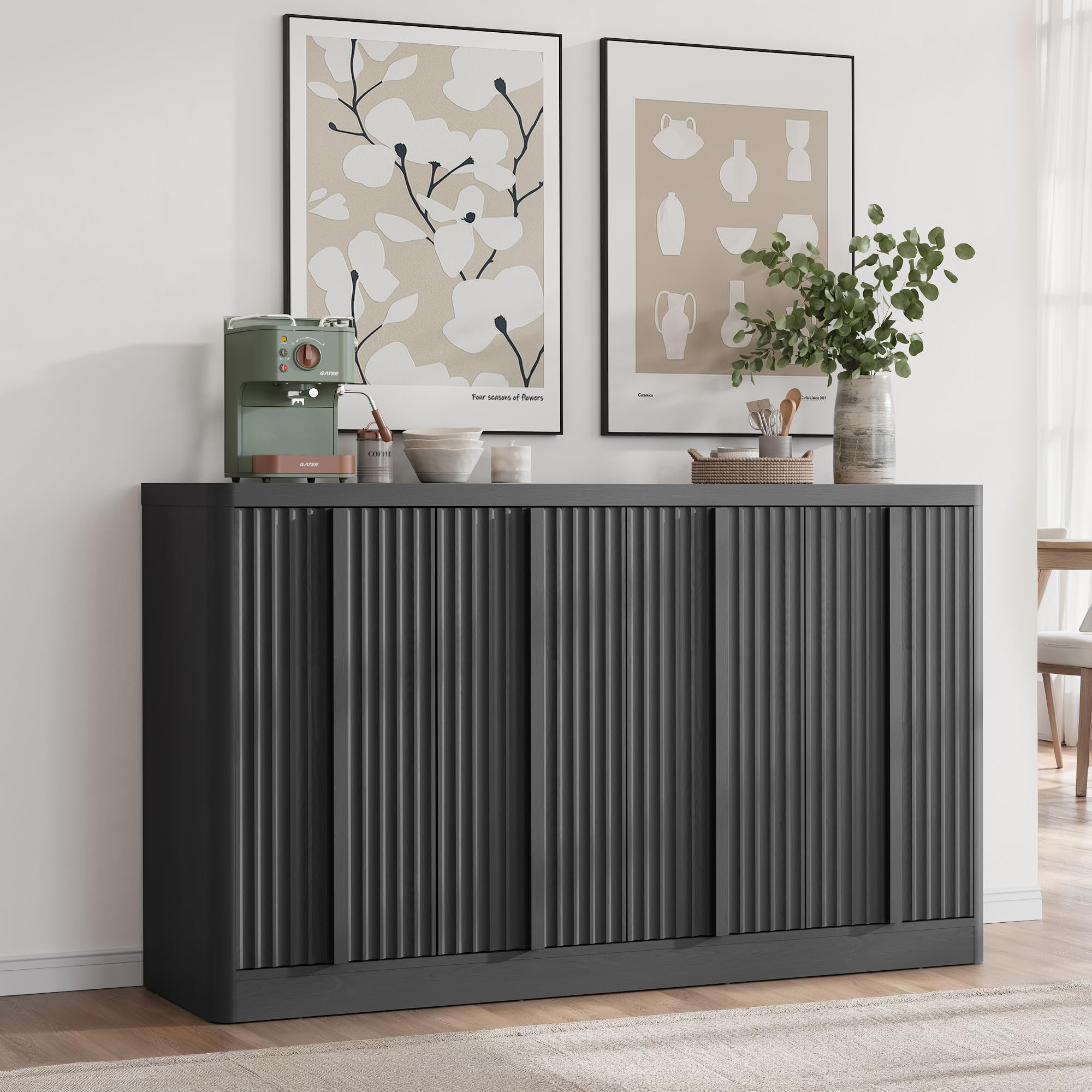 Fluted Buffet Cabinet with Storage, 60" Sideboard Buffet Storage Cabinet with 4 Doors & Adjustabl... | Amazon (US)