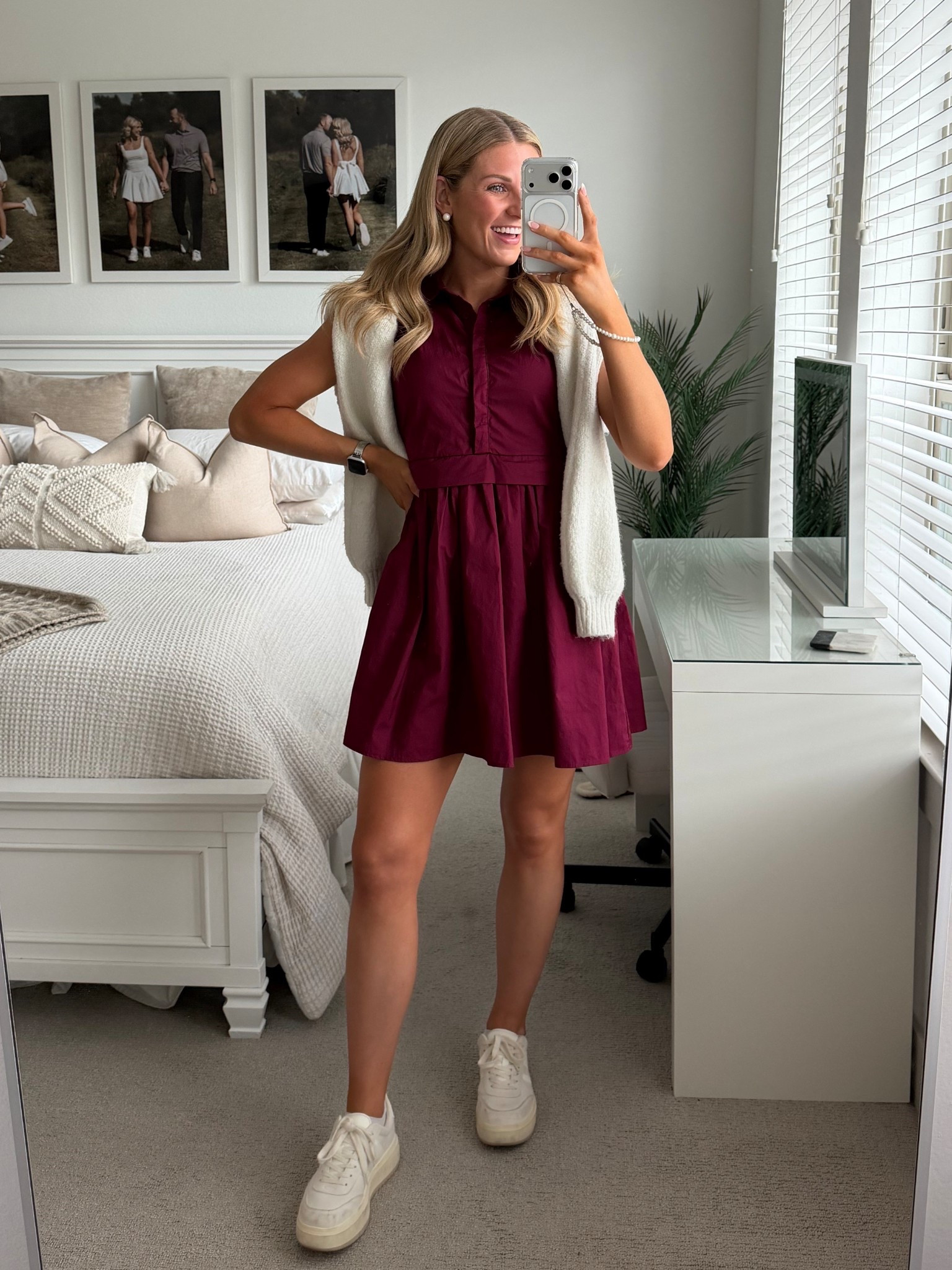 Work outfit of the day🎀💻

OOTD | spring dress | cardigan | sneakers | work dress | collared dress | summer dress | watch band | silver | pearls | platform sneakers | fit check 

#LTKmorningroutine #LTKBeauty #LTKootd