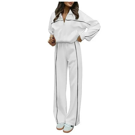 CHSCHS Matching Sweat Sets for Women Solid Color Comfy Sets for Women Clothing Full Zipper Patchwork Fashion Sweat suits | Walmart (US)