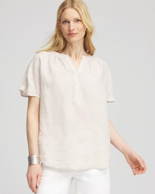 Women's Linen Flutter-Sleeve Popover Top in Neutral | Chico's | Chico's