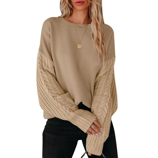 Sweaters for Women Oversized Long Sleeve Sweater Womens Cable Knit Pullover Casual Warm Tops - Wa... | Walmart (US)