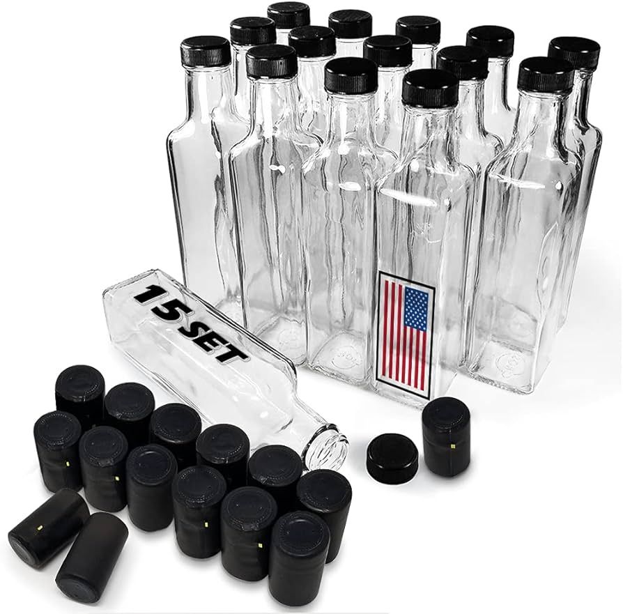 Quadra Bottles 8.5 Oz 15 Sets of Premium Commercial Grade Glass Square Bottle Leak Proof Airtight... | Amazon (US)