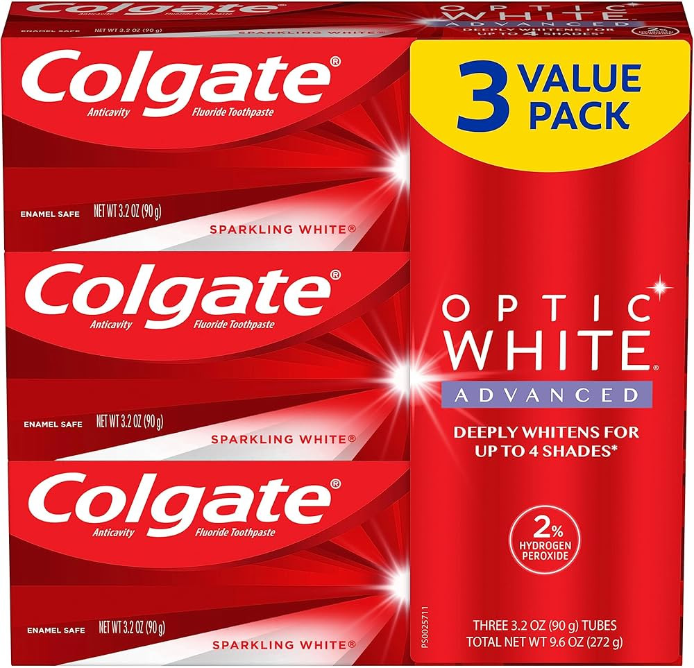 Colgate Optic White Advanced Teeth Whitening Toothpaste, 2% Hydrogen Peroxide Toothpaste, Sparkli... | Amazon (US)