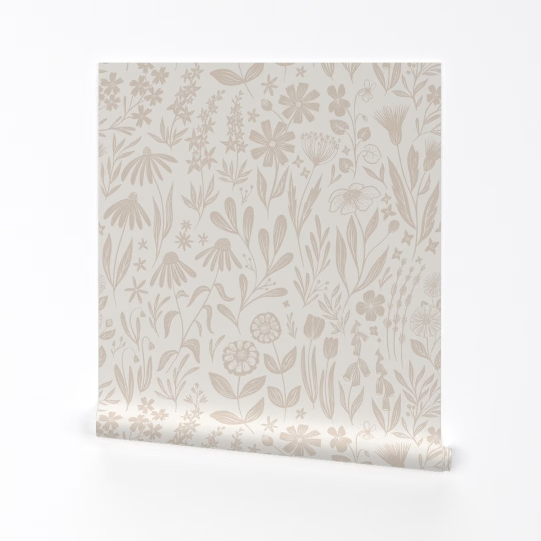 Wildflowers Blush and Cream By Writtenbykristen - Floral Neutral Removable Self Adhesive Wallpape... | Etsy (US)