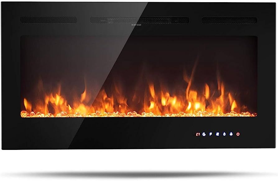 Tangkula 40 inches Electric Fireplace Insert with Thermostat, in-Wall Recessed and Wall Mounted 1... | Amazon (US)
