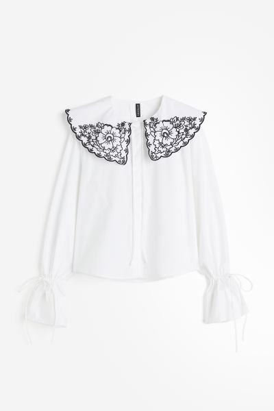 Broderie anglaise-detail poplin blouse | H&M (UK, MY, IN, SG, PH, TW, HK)