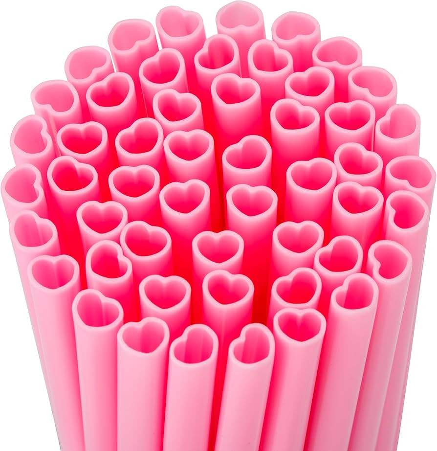 Snowfall 100 pcs Pink Heart Shaped Disposable Straws, Pink Plastic Drinking Straw for Christmas, ... | Amazon (US)