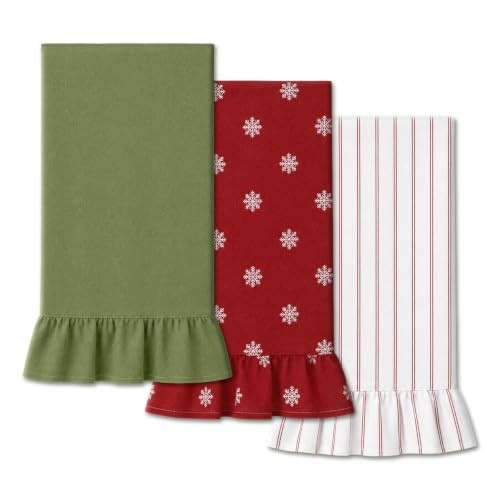 Fanfanwin 3 Pcs Christmas Kitchen Towels Set, 100% Cotton Ruffled 17" x 28" | Amazon (US)