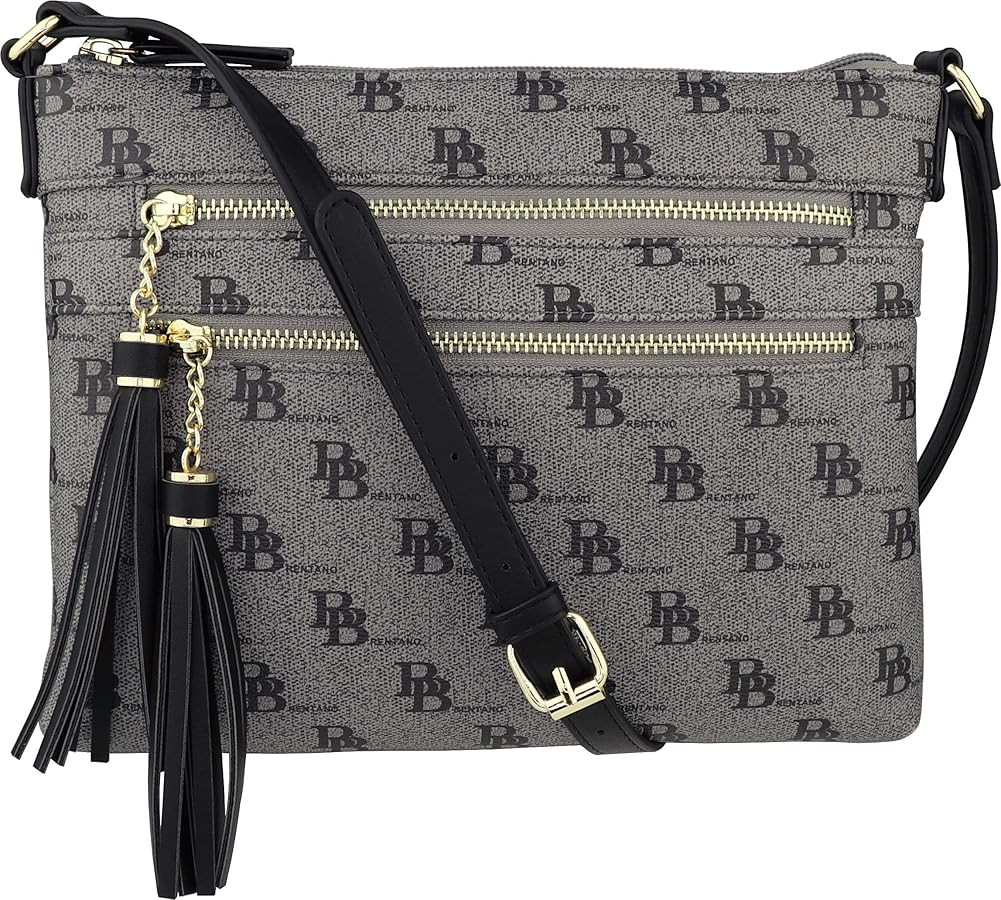 B BRENTANO Vegan Multi-Zipper Crossbody Handbag Purse with Tassel Accents | Amazon (US)