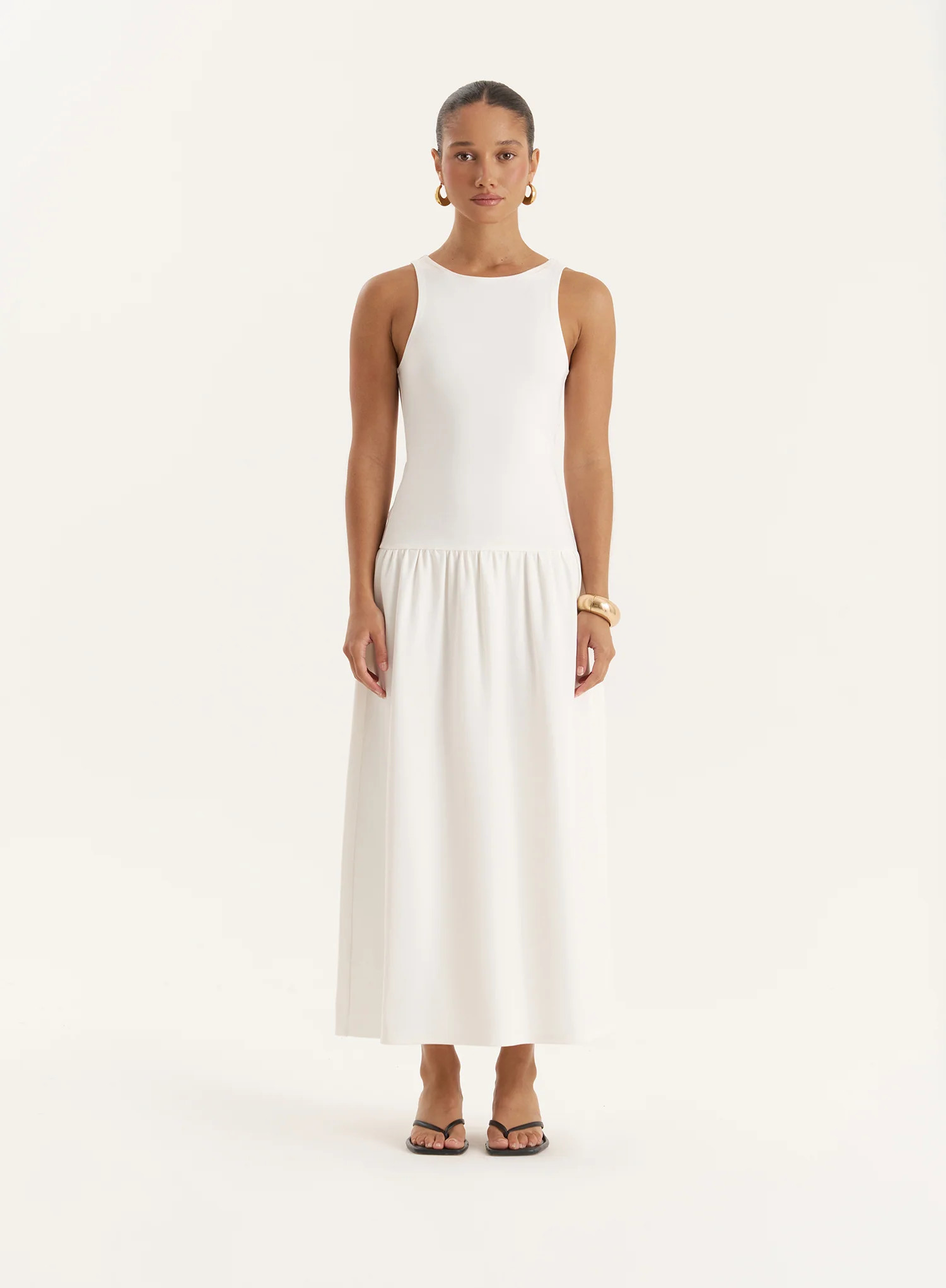 Cream Jersey Drop Waist Dress- Shannon | 4th & Reckless