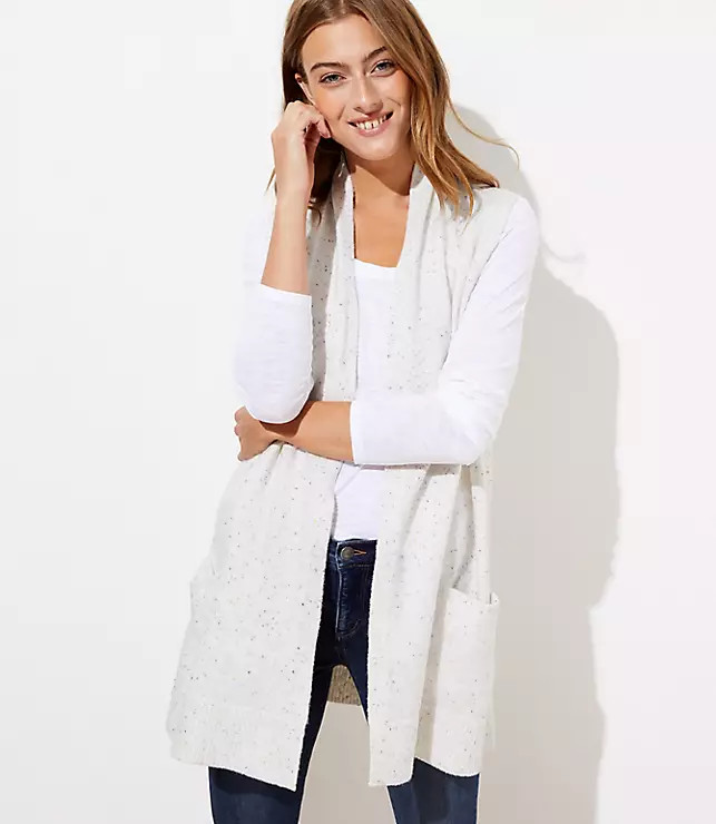 Speckled Pocket Open Sweater Vest | LOFT