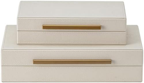 Faux Leather Large Modern Stackable Nesting Jewelry Box with Lids Organizer – Set of 2 Beige Sh... | Amazon (US)