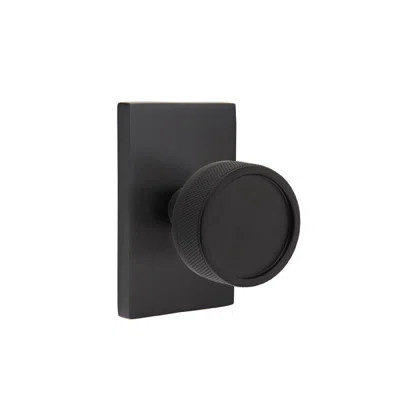 Emtek Select Privacy Knobset w/ Modern Rectangle Rosette, Conical Stem & Knurled Knob | Wayfair North America