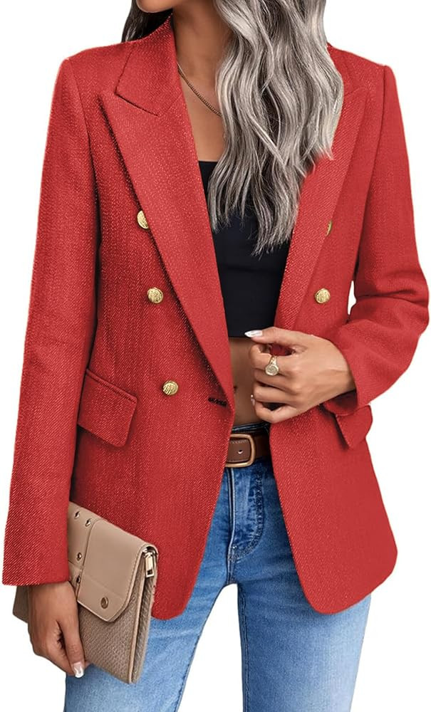 Mina Self 2025 Winter Women's Tweed Plaid Blazer Jacket - Warm Fully Lined Fashion Business Casua... | Amazon (US)