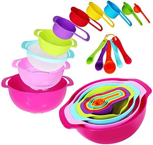 15 Piece Mixing Bowl Set, Colorful Kitchen Bowls Colander Mesh Strainer with Handles Stackable Me... | Amazon (US)