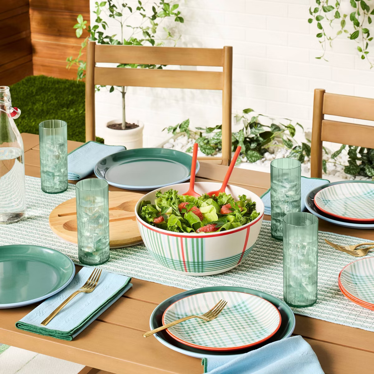 10.5" Color Block Trim Melamine Dinner Plate Green/Blue - Hearth & Hand™ with Magnolia | Target