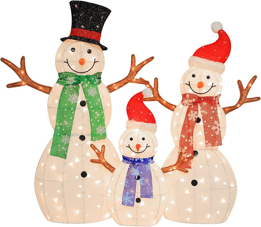 Hykolity 3.5 FT 3D Lighted Outdoor Snowman Family, Set of 3 Light Up Christmas Snowman with 180 W... | Amazon (US)