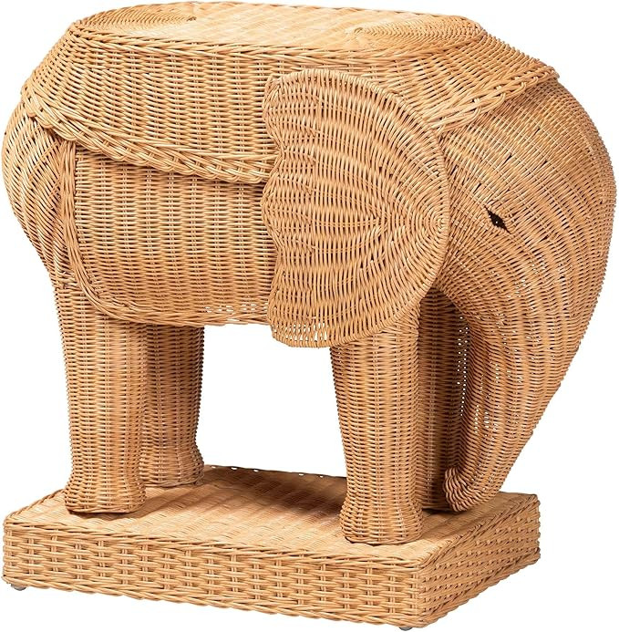 Bali & pari Elissa Bohemian Light Honey Rattan Elephant End Table | Amazon (US)