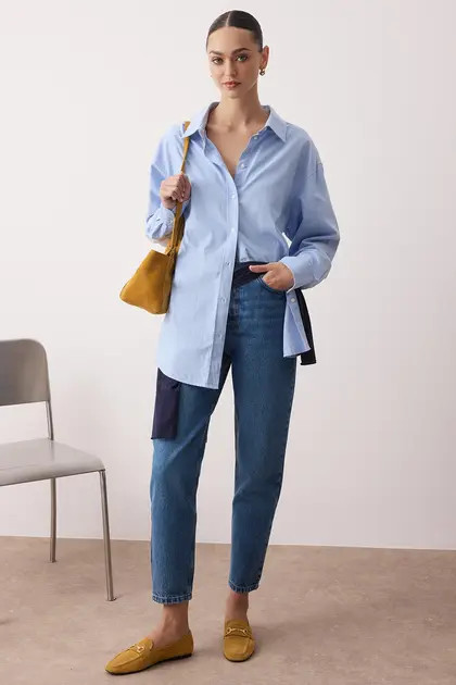 Trendyol Collection Dunkelblaue Mom-Jeans mit hoher Taille aus 100 % Baumwolle ohne Stretch-Effek... | Trendyol DE