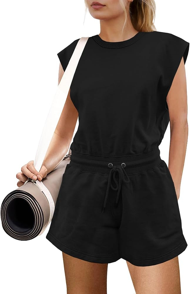 Yanekop Womens Athletic Romper Loose Crewneck Short Jumpsuit Open Back Summer One Piece Outfits w... | Amazon (US)