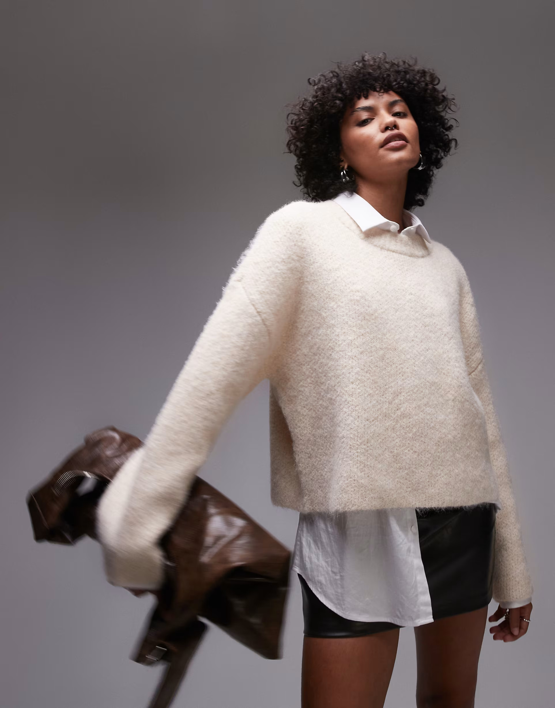 Topshop knitted fluffy relaxed ultimate jumper in ivory | ASOS (Global)