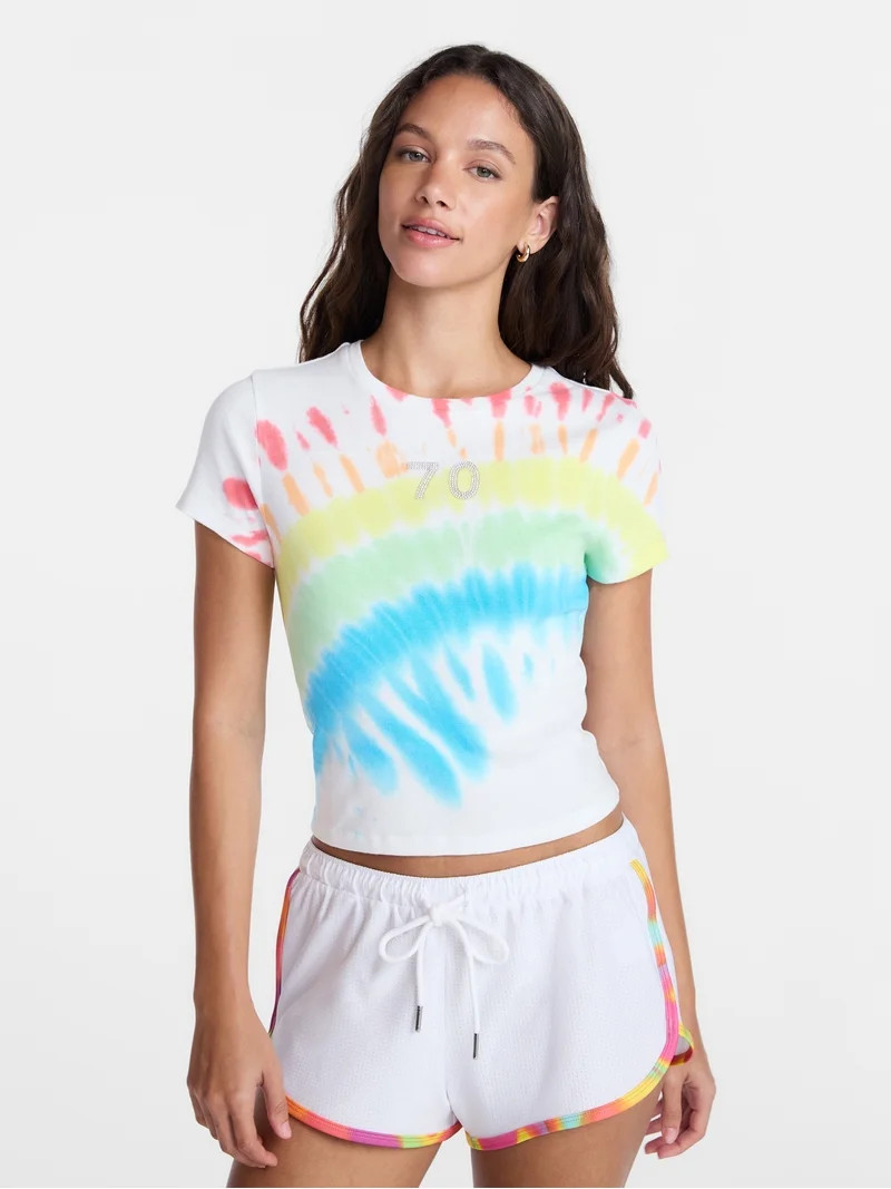 No Boundaries Tie Dye Ribbed Graphic Cotton Baby Tee, Women's XXS-XXL | Walmart (US)