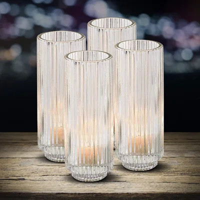 Slim Clear Ribbed Glass Votive Holder, Decorative Centerpiece For Wedding, Christmas, Thanksgiving, Living Room, Home DÃ©cor, 2.25" Diameter & 6.25" T | Wayfair Professional