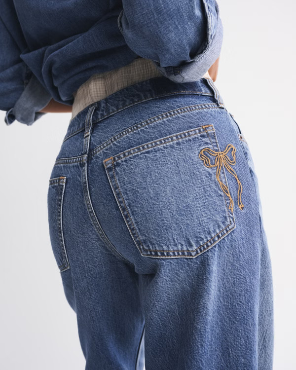 Women's Curve Love Low Rise Ultra Loose Bow Embroidered Jean | Women's Bottoms | Abercrombie.com | Abercrombie & Fitch (US)