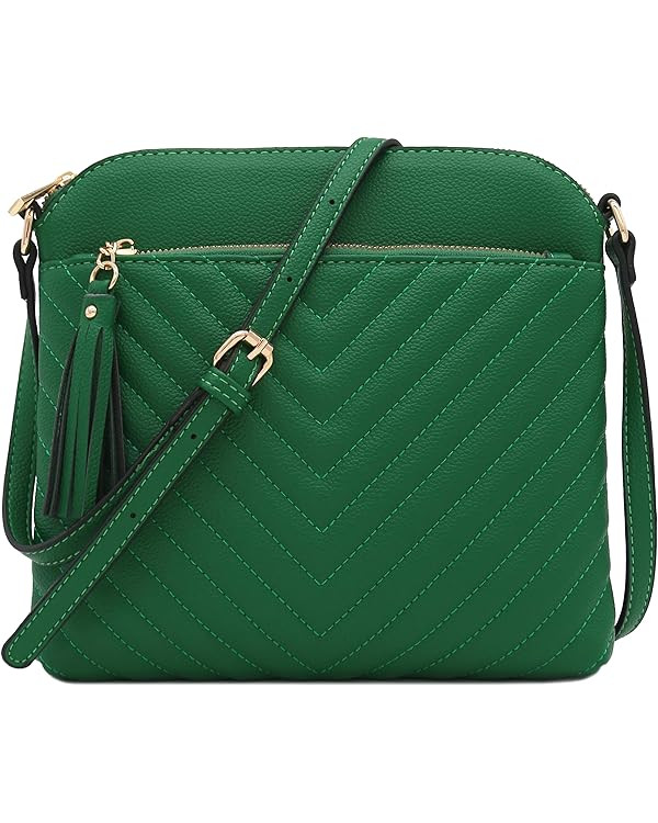 FashionPuzzle Chevron Quilted Medium Crossbody Bag with Tassel Accent | Amazon (US)