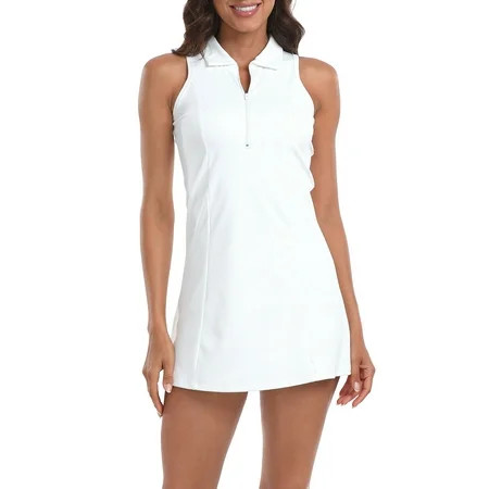 HDE Women s Tennis Dress Zip Golf Dresses w/ Separate Shorts White - XL | Walmart (US)