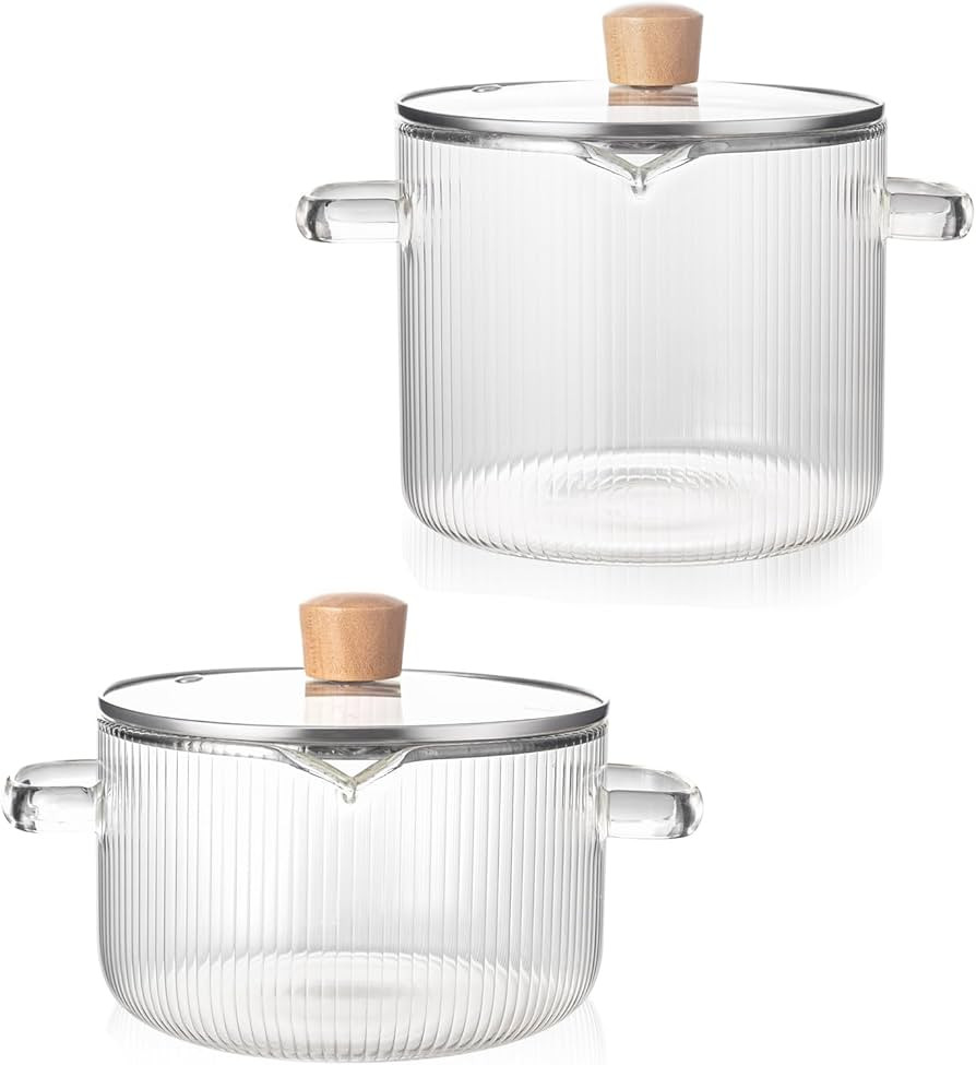 Simmer Pot with Lid, Glass Cookware Glass Pot, Heat Resistant Borosilicate Glass Pot, Glass Ribbe... | Amazon (US)