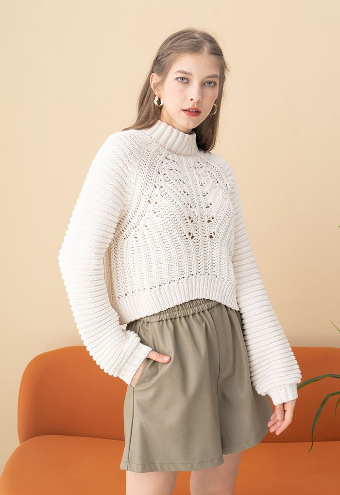 Exaggerated Ribbed High Neck Chunky Knit Crop Sweater | Chicwish