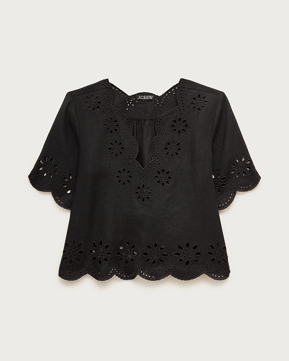 Embroidered eyelet top in linen | J. Crew US