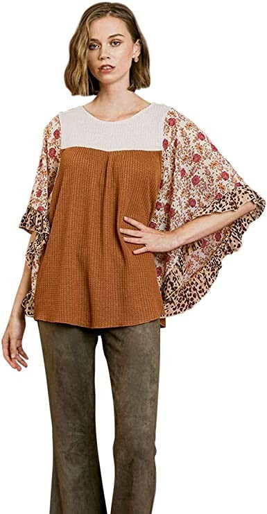 Umgee Women's Floral Mixed Print Waffle Knit Top | Amazon (US)