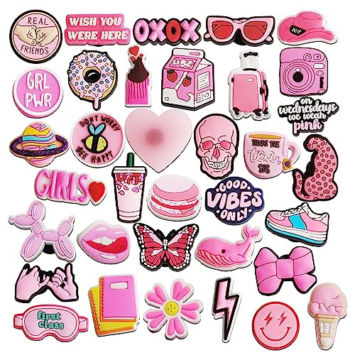 IOKUKI 35 PCS Pink Shoe Charm for Girls Women, Aesthetic Shoe Decoration Charms for Clog Slides Sandals, Pink Party Favors | Amazon (US)