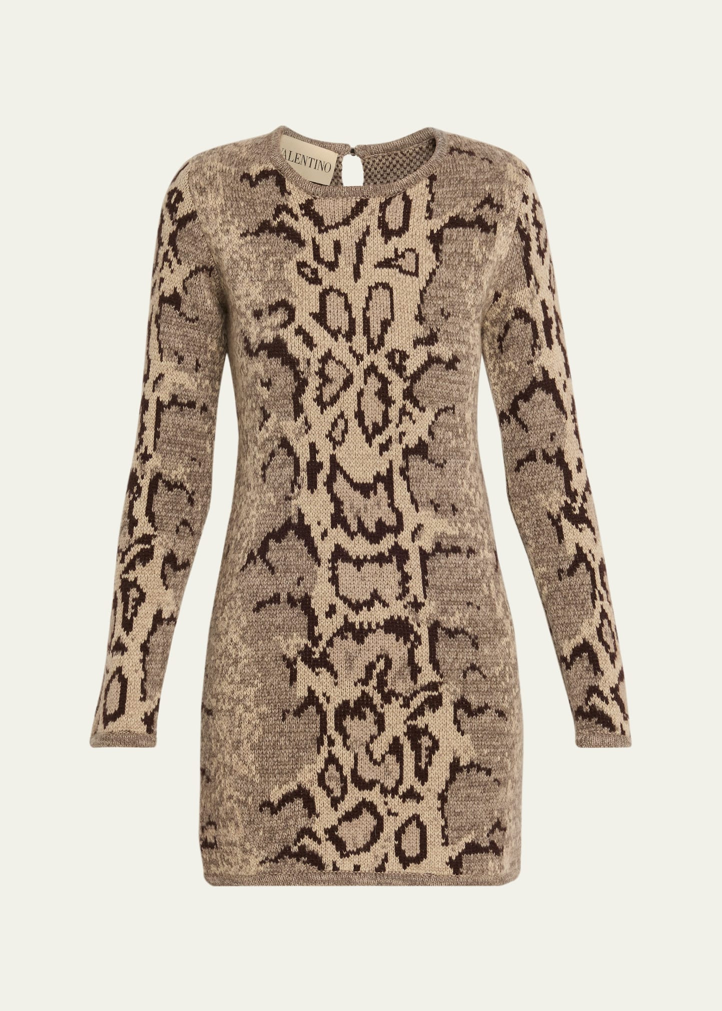 Valentino Garavani Ocelot Cashmere Long-Sleeve Mini Sweater Dress | Bergdorf Goodman