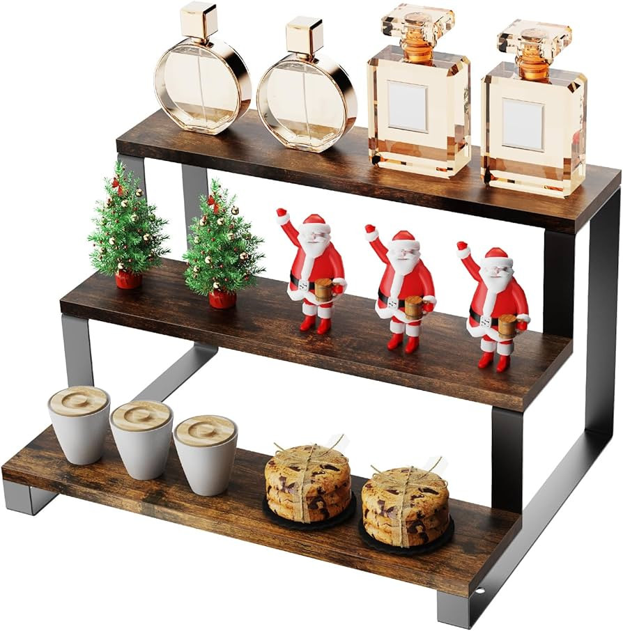 Wooden Display Riser Stand, 3 Tier Display Risers Cabinet Organizer, Widened Display Rack Shelf K... | Amazon (US)
