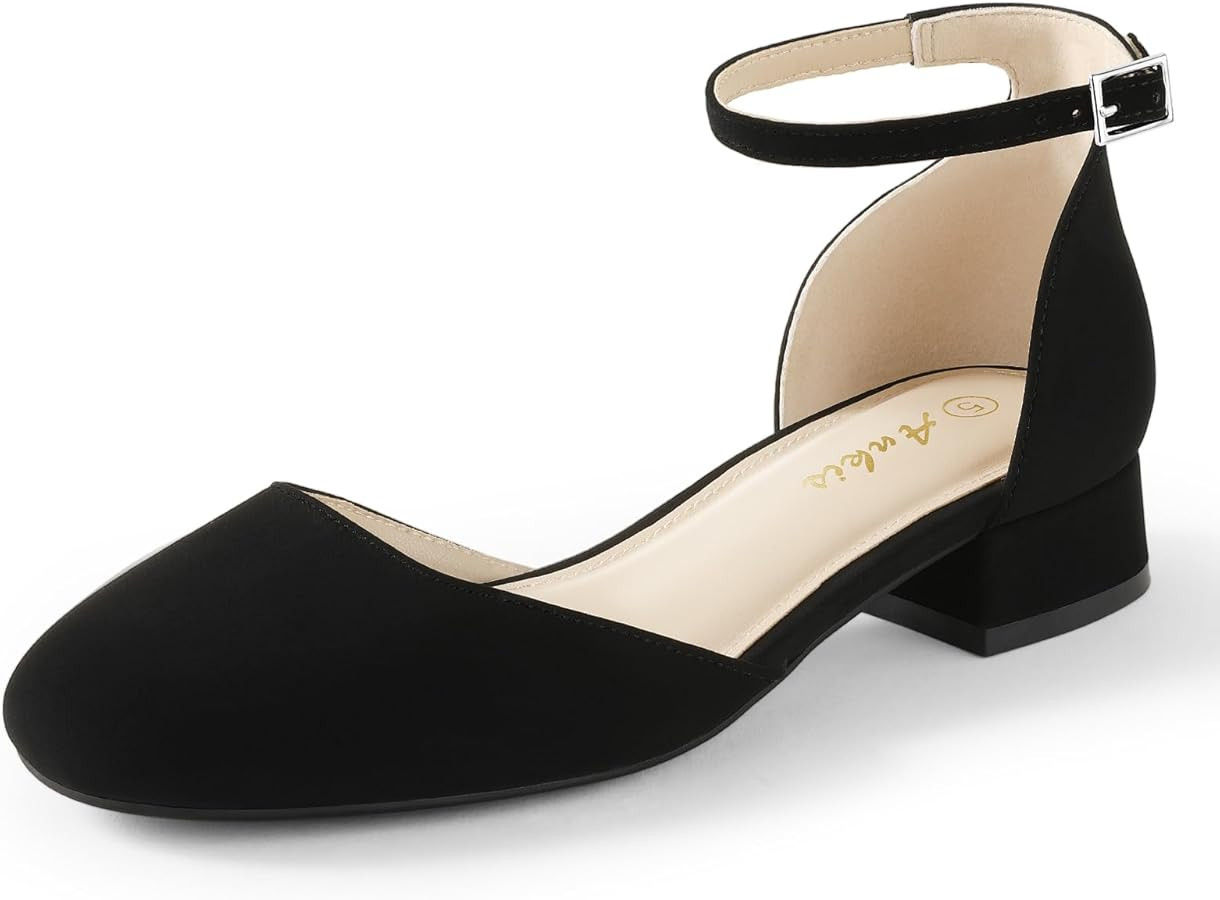 Ankis Closed Toe Heels for Women, Black Nude White Gold Silver 1 Inch Women's Flats Low Block Hee... | Amazon (US)