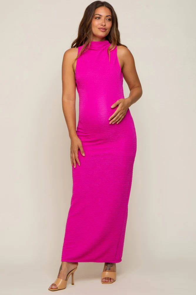 Fuchsia Textured Open Back Maternity Maxi Dress | PinkBlush Maternity