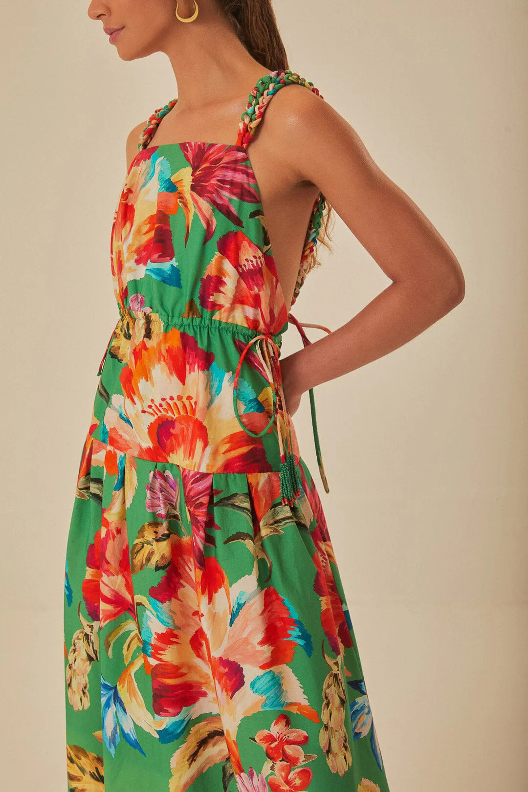 Green Tropicart Sleeveless Midi Dress | FarmRio (US)