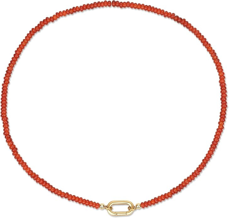 SAMYA 4×2mm Beaded Necklace for Women, Minimalist Charm Necklace with Gold Oval Clasp, 18" Lengt... | Amazon (US)