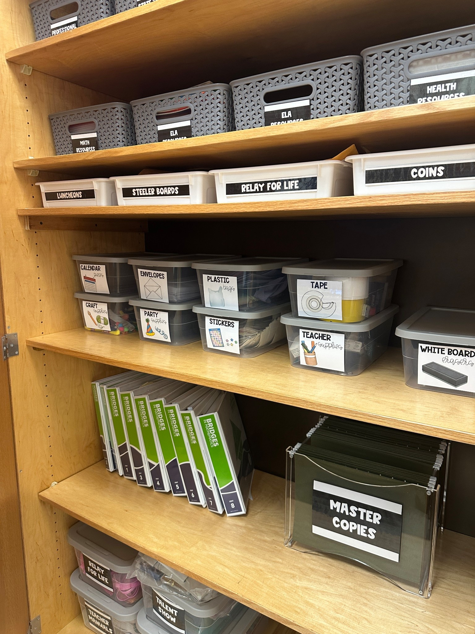 Teacher closet organization! Classroom organization!