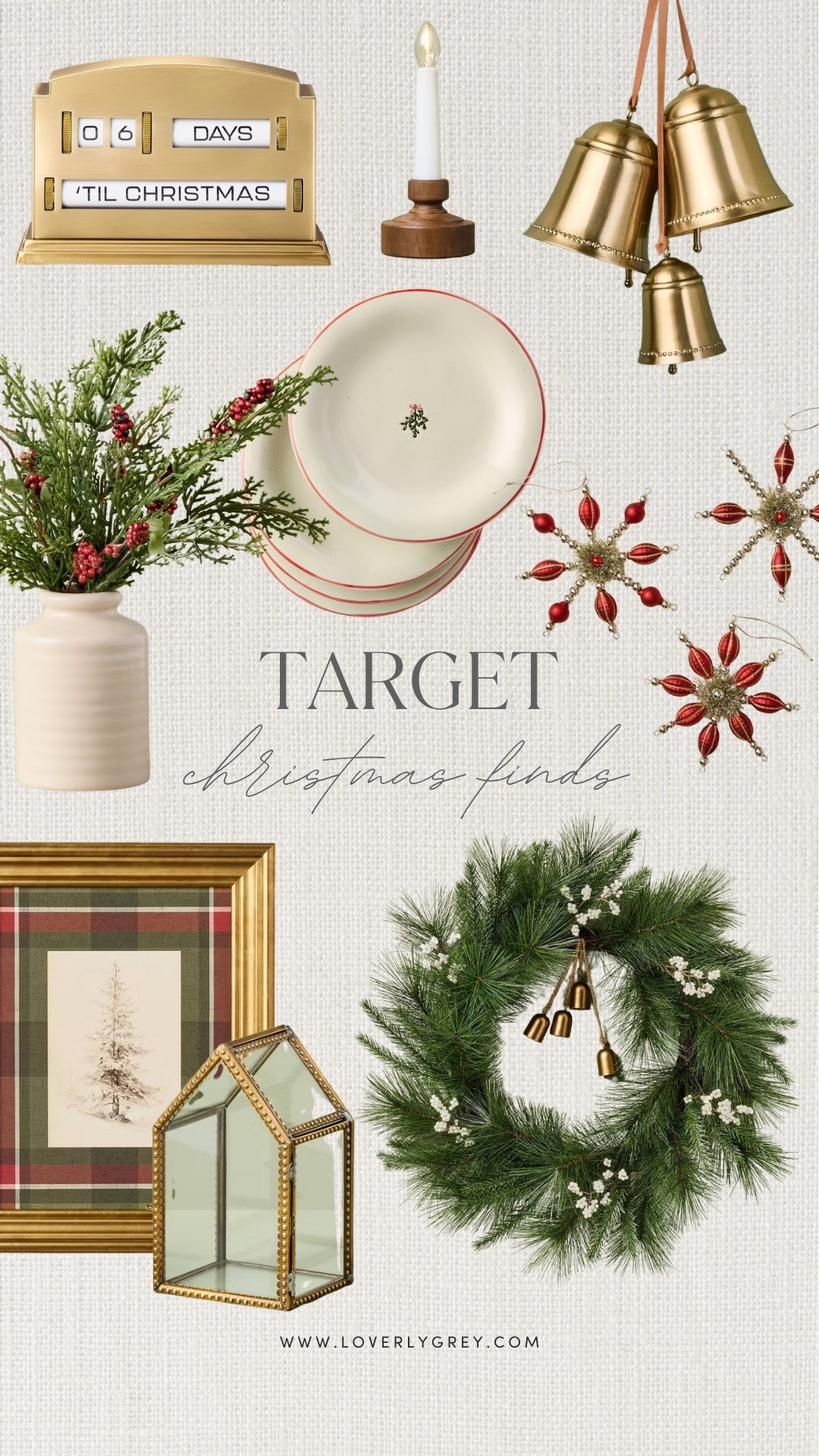I keep finding more Target Christmas decor that I want to add to my cart! The gold bells, vintage-style Christmas countdown, red ornaments, holiday plates, greenery and brass accents feel like pieces you could pull out year after year. Such pretty inspiration for classic Christmas decorating, Target holiday home decor, Christmas table decor and vintage Christmas decor ideas.

#LTKHome #LTKSeasonal
