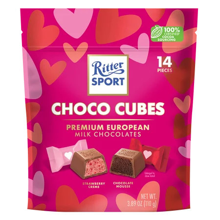 Ritter Sport Valentine's Day Milk Chocolate Choco Cubes, 14 pieces, Two Flavors, Premium German Chocolates, 3.89oz | Walmart (US)