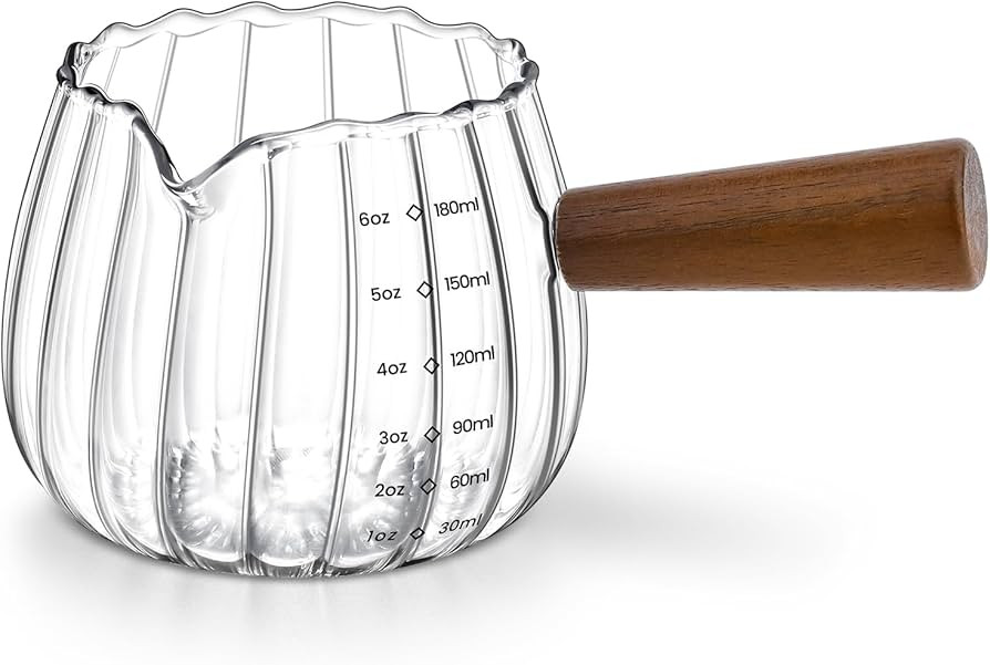 Espresso Cups 6 Oz, Espresso Measuring Cup with Wood Handle, Milk Frothing Cup, Glass Measuring C... | Amazon (US)