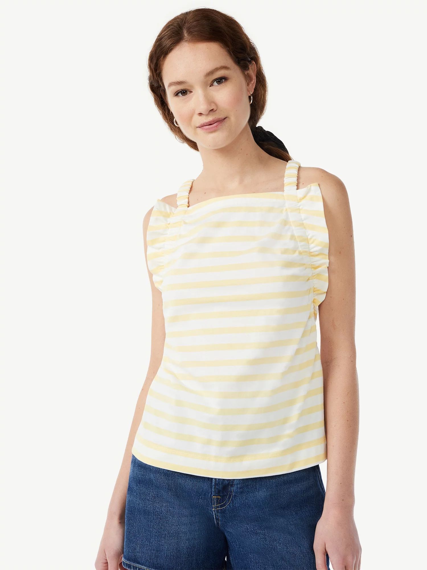 Free Assembly Women's Shirred Flounce Tank Top | Walmart (US)