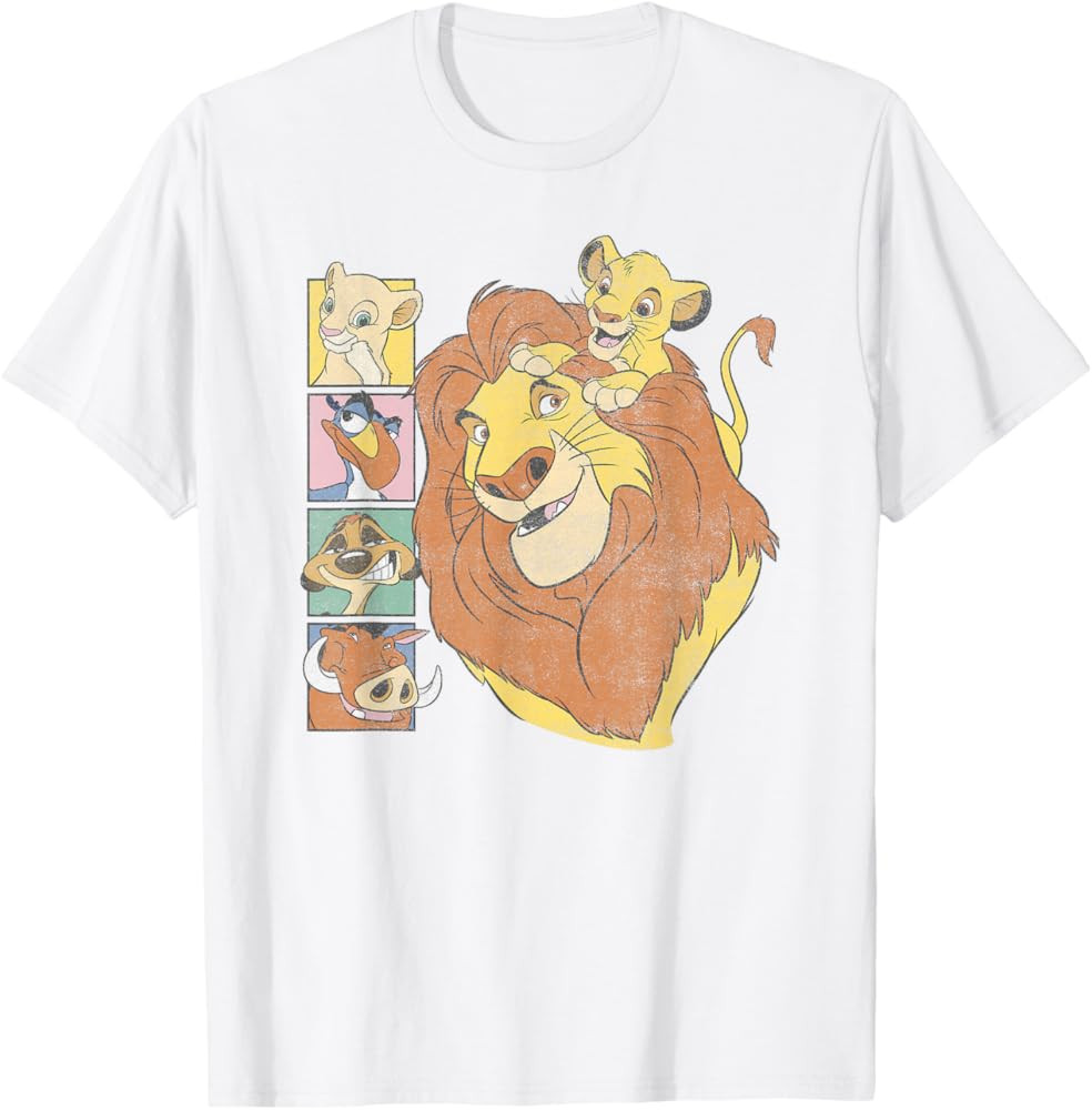 Disney The Lion King Characters Group Shot Retro Chest Logo T-Shirt | Amazon (US)
