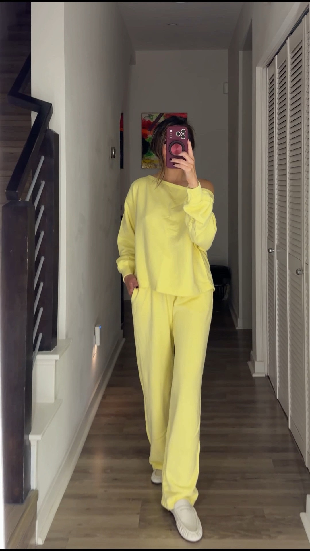 Loving this bright yellow matching set ⚡️ Wear it running errands, traveling and as loungewear. The off shoulder sweater is so cute—love a clavicle moment. The material is so soft. Comes in several colors. Grab it on sale now. My slip on mules are also on sale. Looks designer but much more affordable. 

Loungewear, sweat set, sweatpants, sweatshirt, summer outfit, travel outfit, ootd, sale, Abercrombie, Steve Madden, The Stylizt

#LTKootd #LTKSaleAlert #LTKTravel
